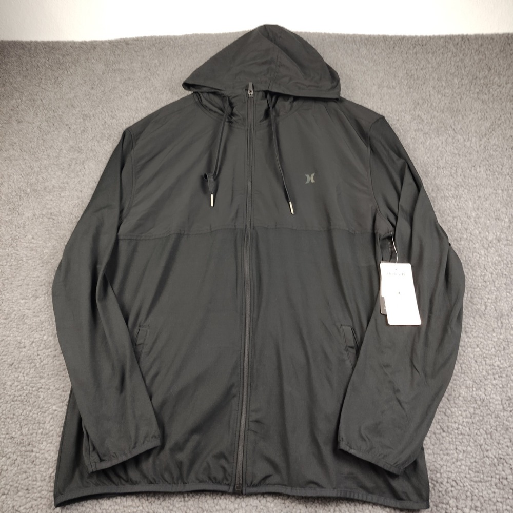 Hurley Performance Jacket hooded Mens Large Water Repellent Reflective Black NWT